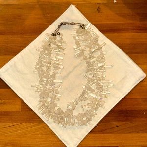 Triple Strand Clear Glass Beaded Statement Necklace 9” Drop